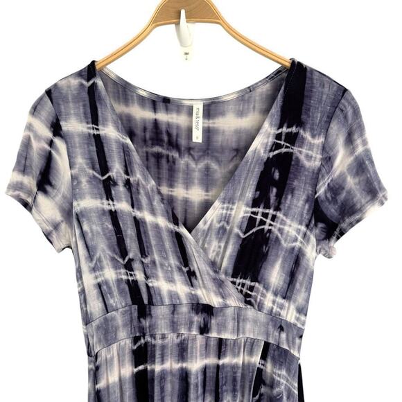 MIA & TESS sz S Maxi Dress Tie Dye Surplice Faux Wrap V Neck Cap Sleeves Bodycon - Picture 3 of 6